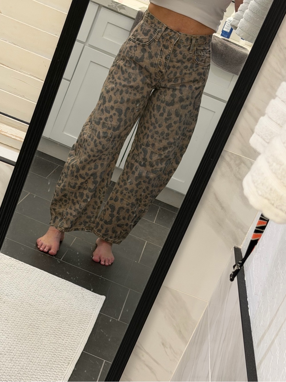 Free People x We The Free Good Luck Leopard Barrel Jeans - Picture 7 of 9